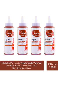 Melwiss Chocolate Fondü Şelale Tatlı Sos 330 g - Waffle & Krep & Pankek & San Sebastian Sosu x 4 Adet