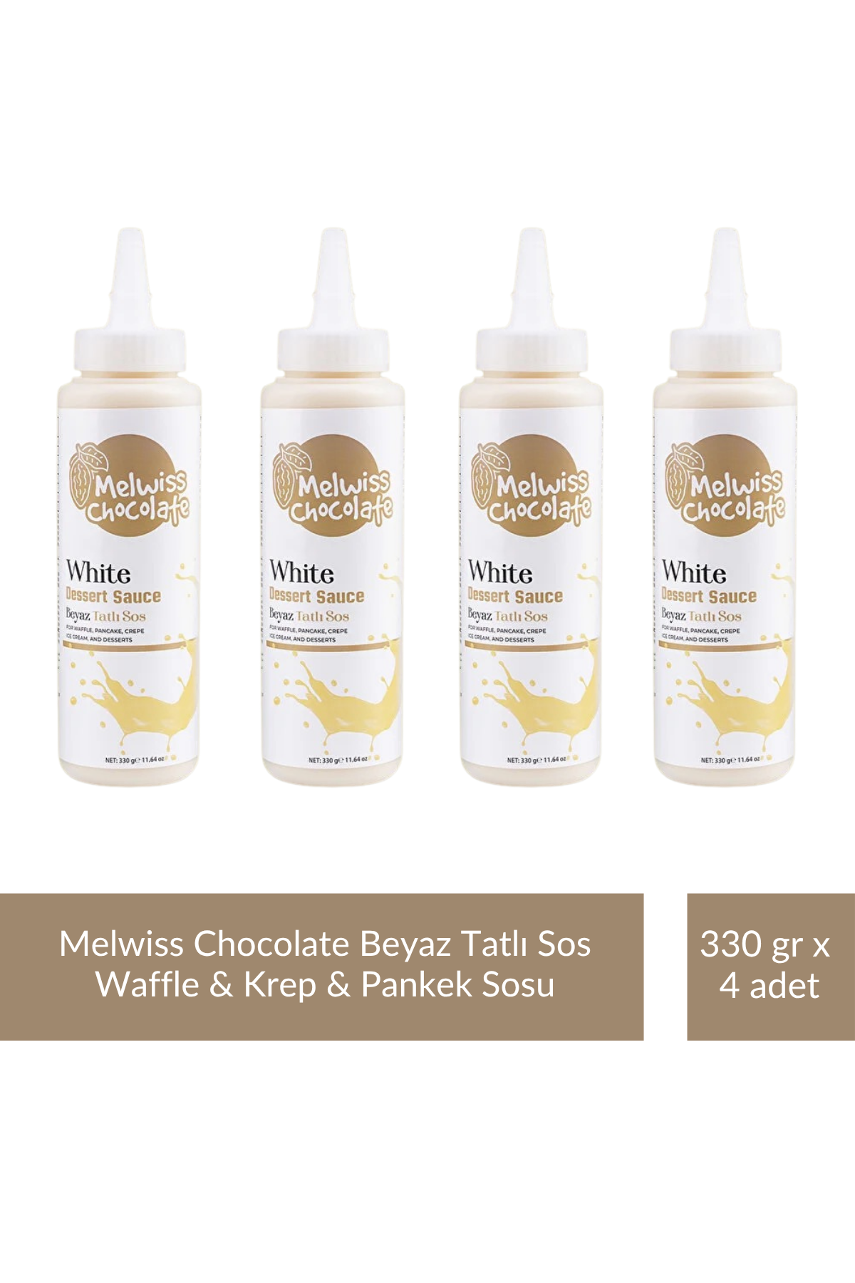Melwiss Chocolate Beyaz Tatlı Sos 330gr - Waffle & Krep & Pankek Sosu x 4 Adet