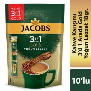 Jacobs 3ü1 Arada Gold Kahve Karışımı Yoğun Lezzet 10 Adet