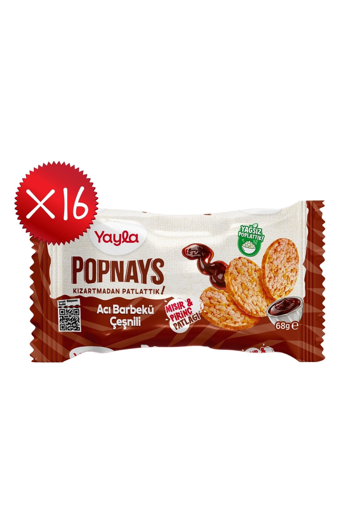 Yayla Popnays Acı Barbekü Çeşnili Mısır ve Pirinç Patlağı 68 g x16