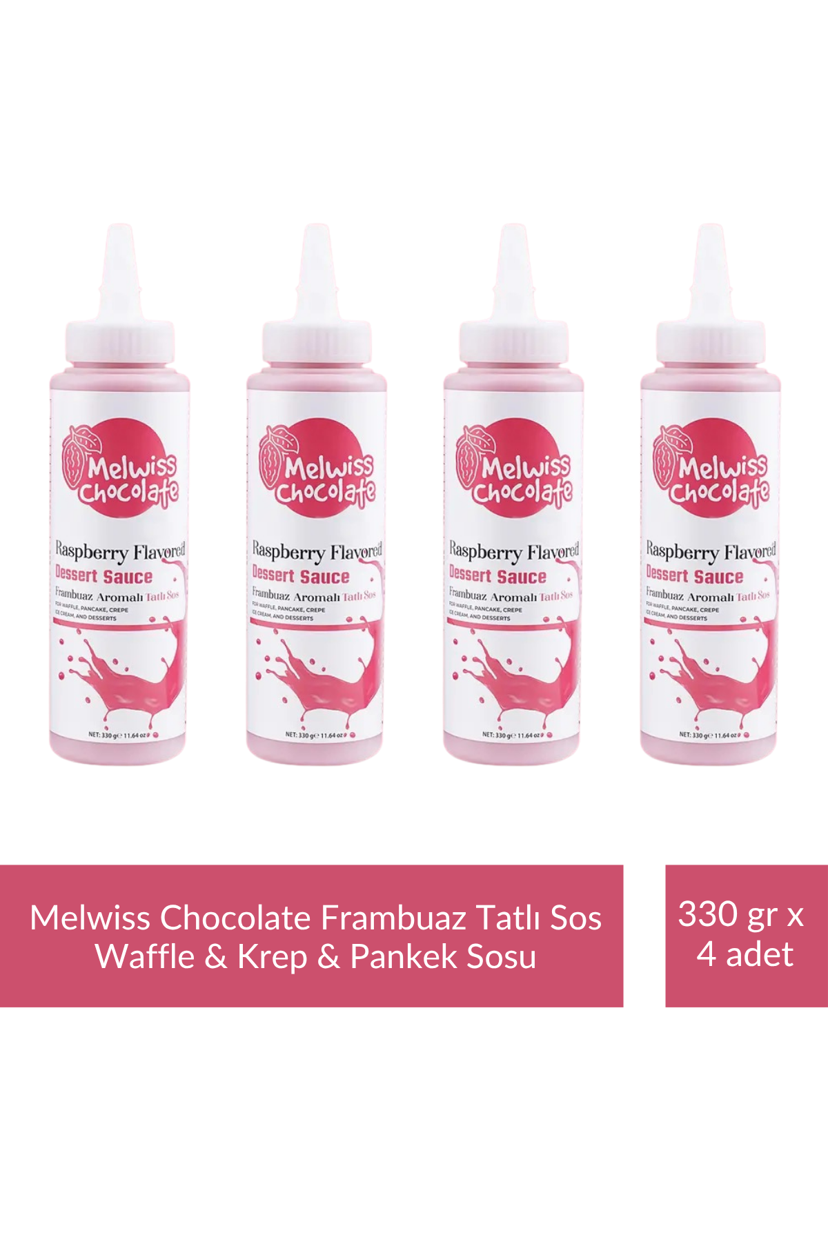 Melwiss Chocolate Frambuaz Aromalı Tatlı Sos 330 G - Waffle & Krep & Pankek Sosu x 4 Adet