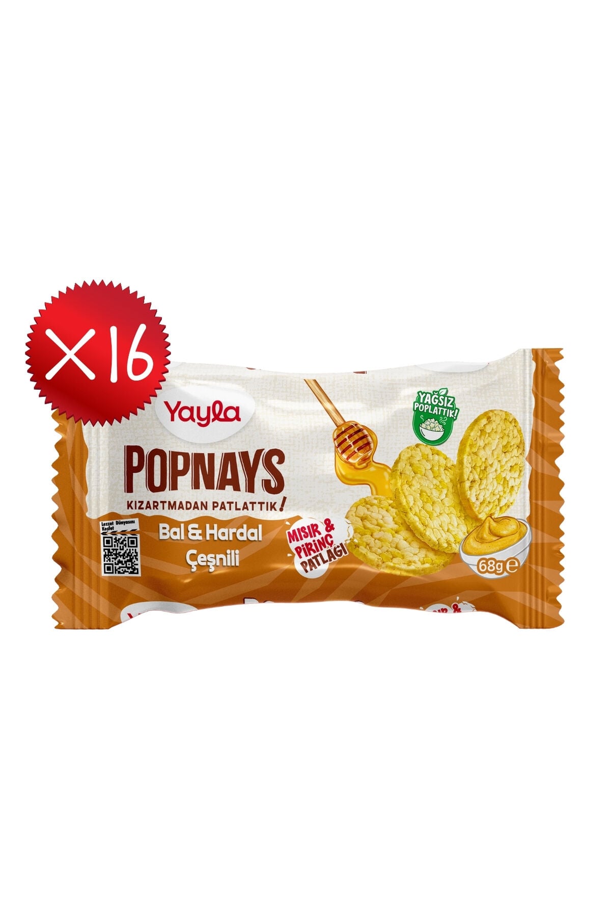 Yayla Popnays Bal ve Hardal Çeşnili Mısır ve Pirinç Patlağı 68 g x16