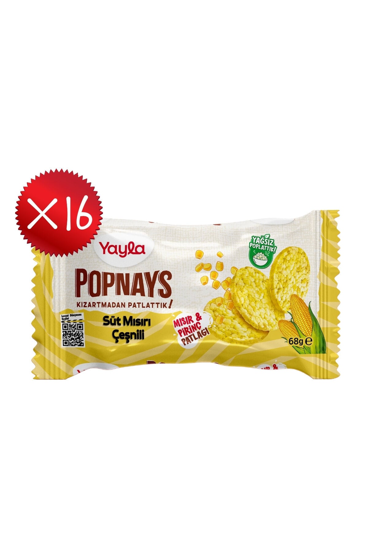 Yayla Popnays Süt Mısırı Çeşnili Mısır ve Pirinç Patlağı 68 g x16