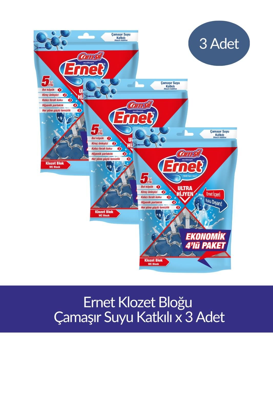 Klozet Bloğu Çamaşır Suyu Katkılı 4lü Paket x 3 Adet