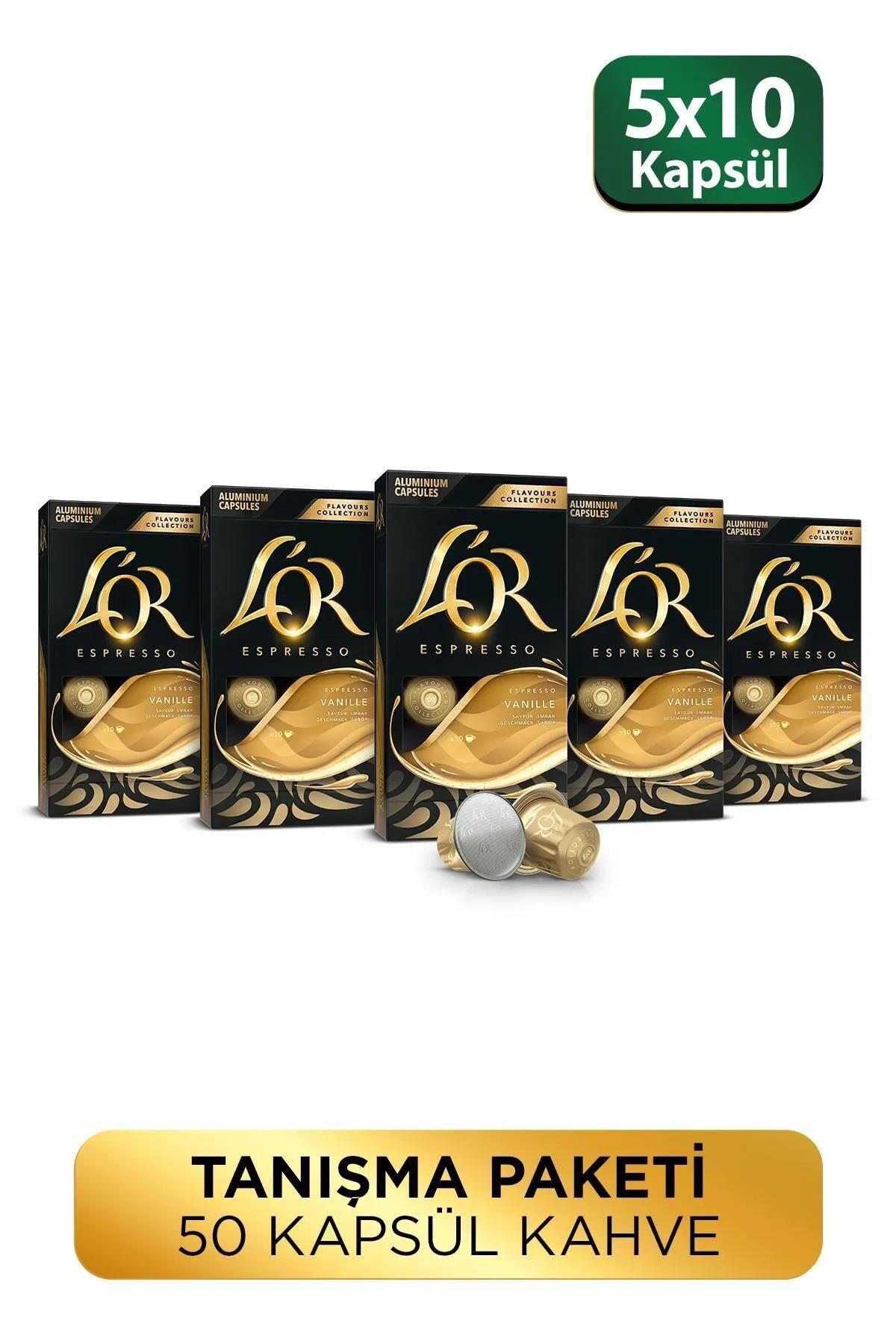 L'OR - Vanilya Aromalı Nespresso Uyumlu 10 Adet Alüminyum Kapsül Kahve x 5 Adet