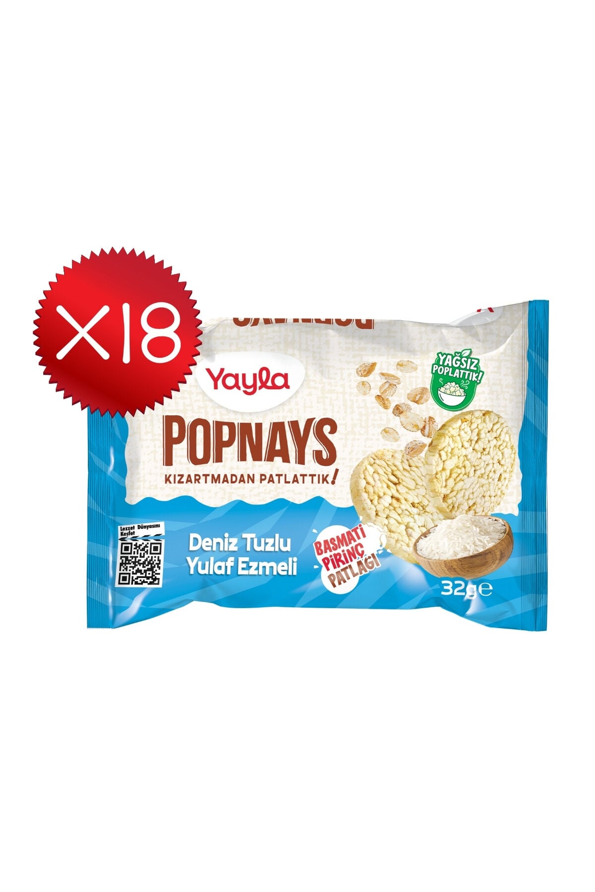 Yayla Popnays Deniz Tuzlu Yulaf Ezmeli Basmati Pirinç Patlağı 32 g x18