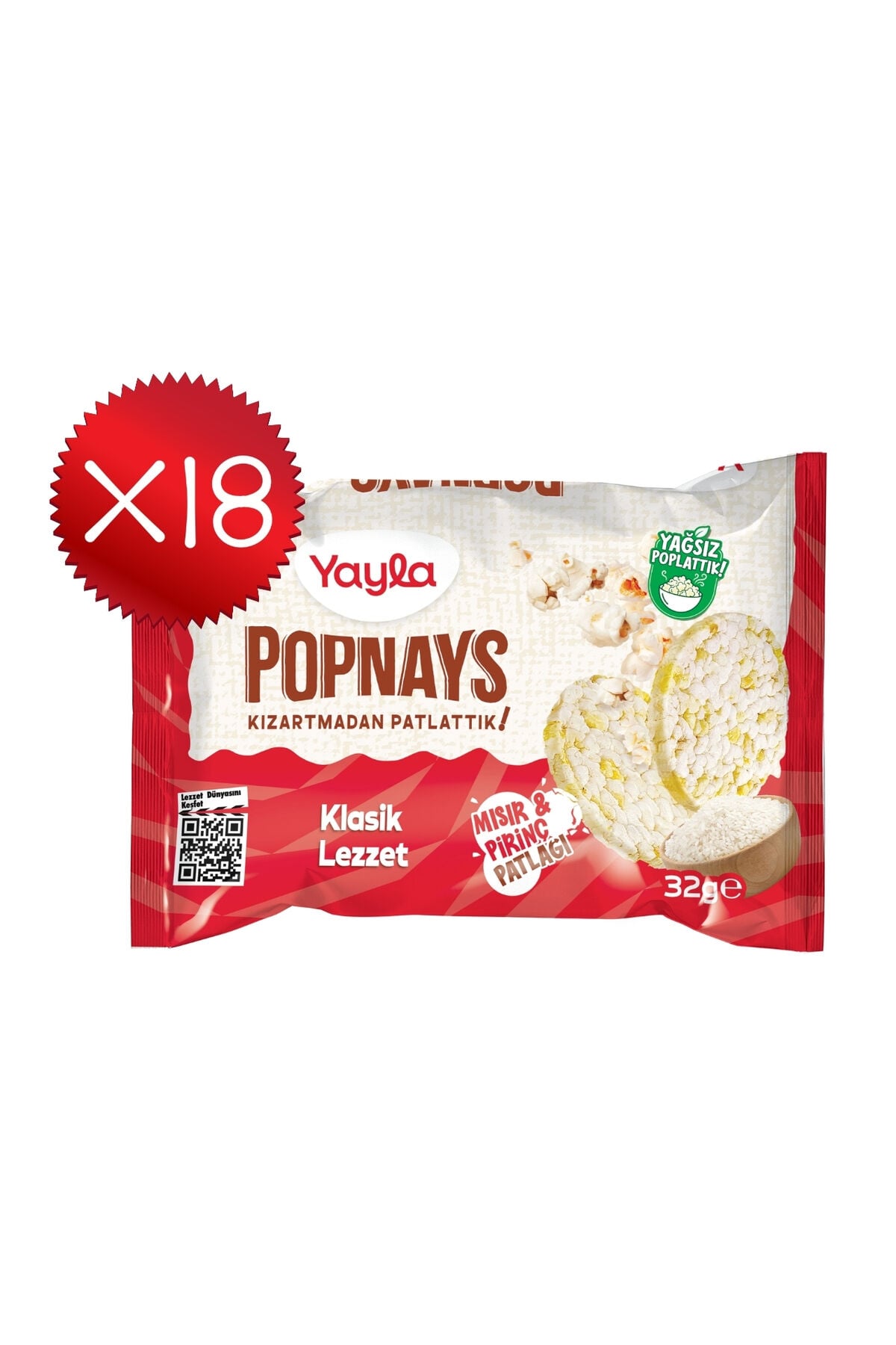 Yayla Popnays Klasik Lezzet Mısır ve Pirinç Patlağı 32 g x18