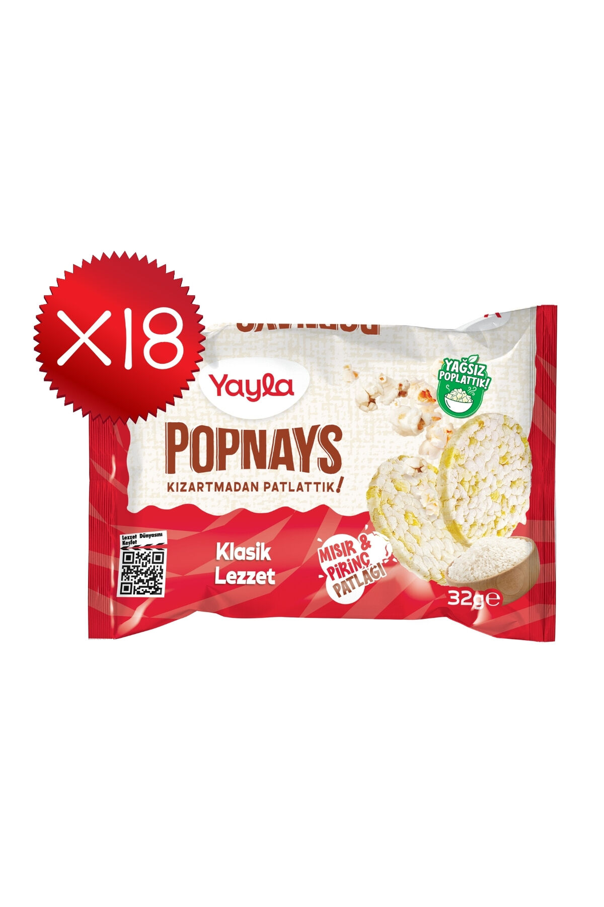 Yayla Popnays Klasik Lezzet Mısır ve Pirinç Patlağı 32 g x18