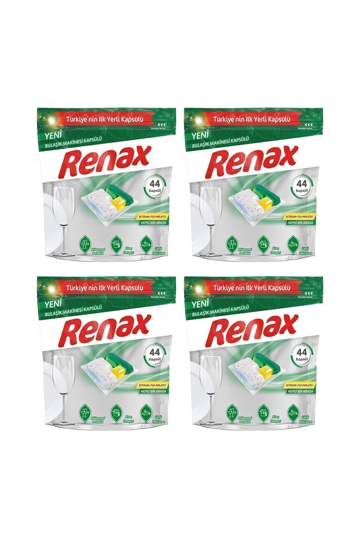 Renax Bulaşık Makinesi Kapsülü Hepsi Bir Arada 44 Lü x 4 Adet (176 Kapsül)