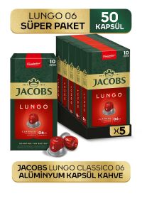 Jacobs Lungo 6 Classico Kapsül Kahve 10 x 5 Paket (50 Adet) Nespresso Uyumlu