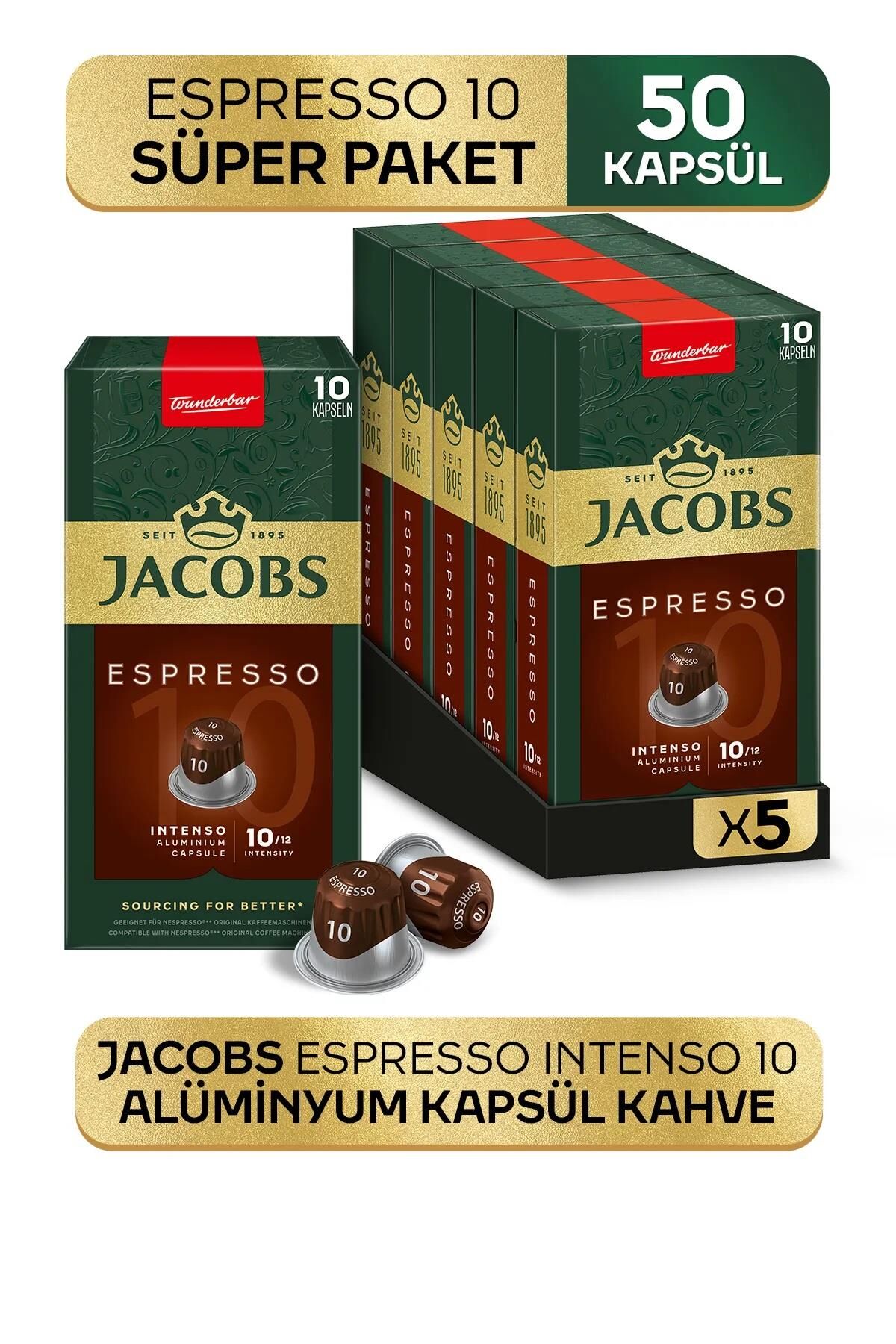 Jacobs Espresso 10 Intenso Kapsül Kahve 10 x 5 Paket (50 Adet) Nespresso Uyumlu