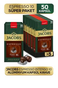 Jacobs Espresso 10 Intenso Kapsül Kahve 10 x 5 Paket (50 Adet) Nespresso Uyumlu