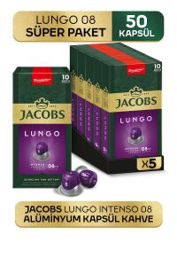 Jacobs Lungo Intenso 8 Kapsül Kahve 10 x 5 Paket (50 Adet) Nespresso Uyumlu