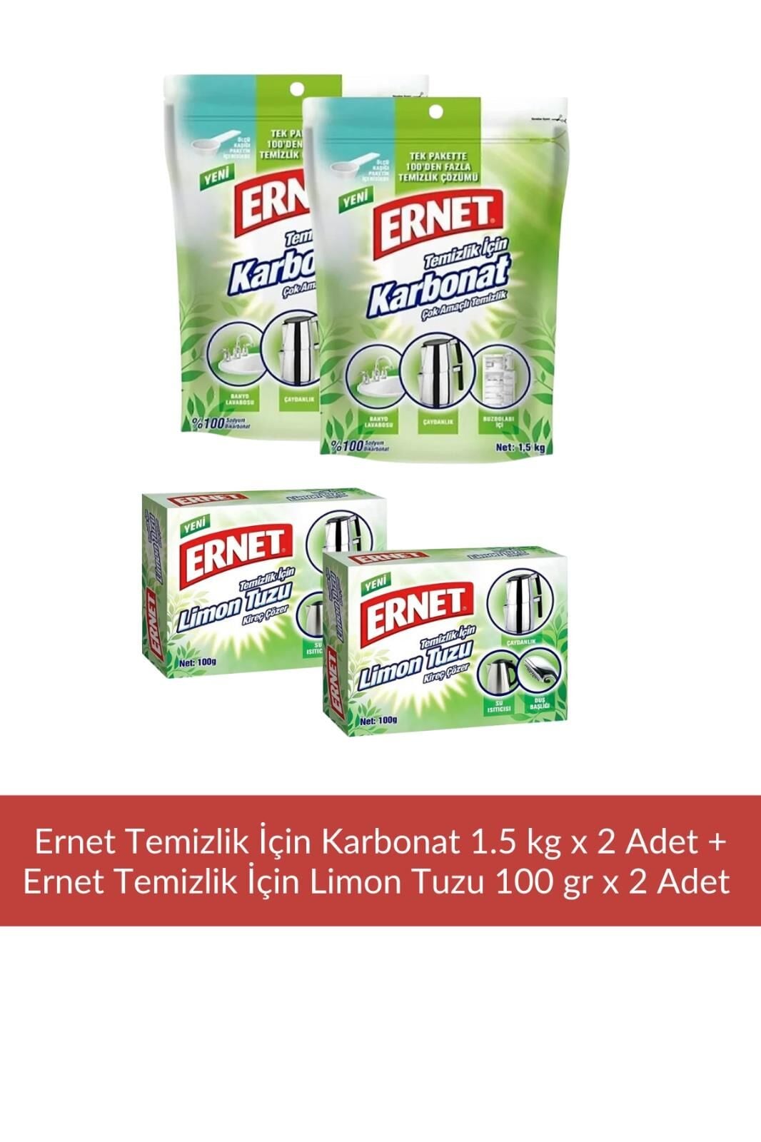 Ernet Temizlik İçin Karbonat 1,5 kg x 2 Adet + Ernet Temizlik için Limon Tuzu 100 gr x 2 Adet