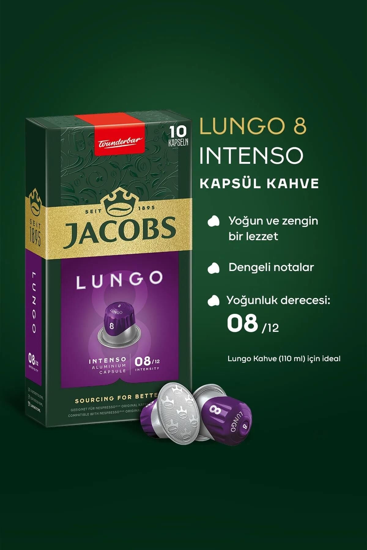 Jacobs Lungo Intenso 8 Kapsül Kahve 10 Kapsül