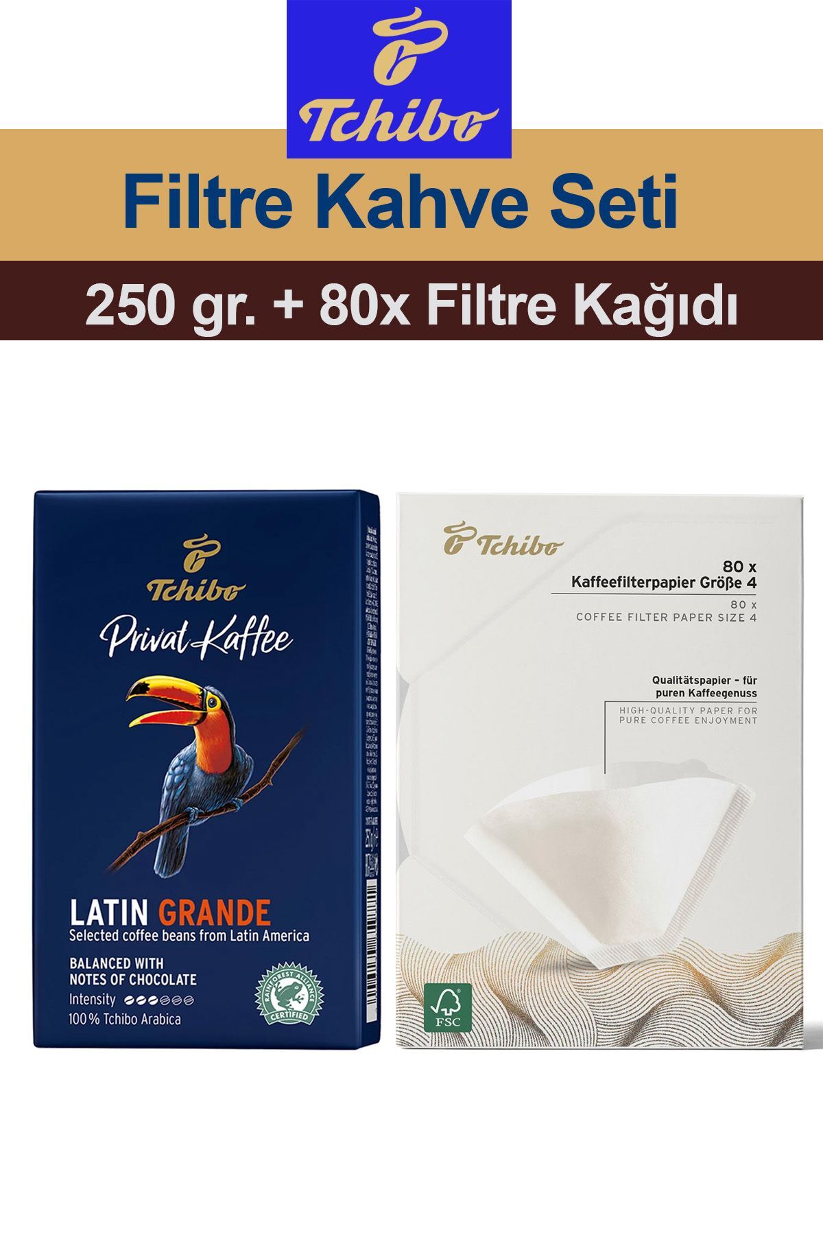 Tchibo Privat Kaffee Latin Grande Öğütülmüş Filtre Kahve 250 gr. + 80 Filtre