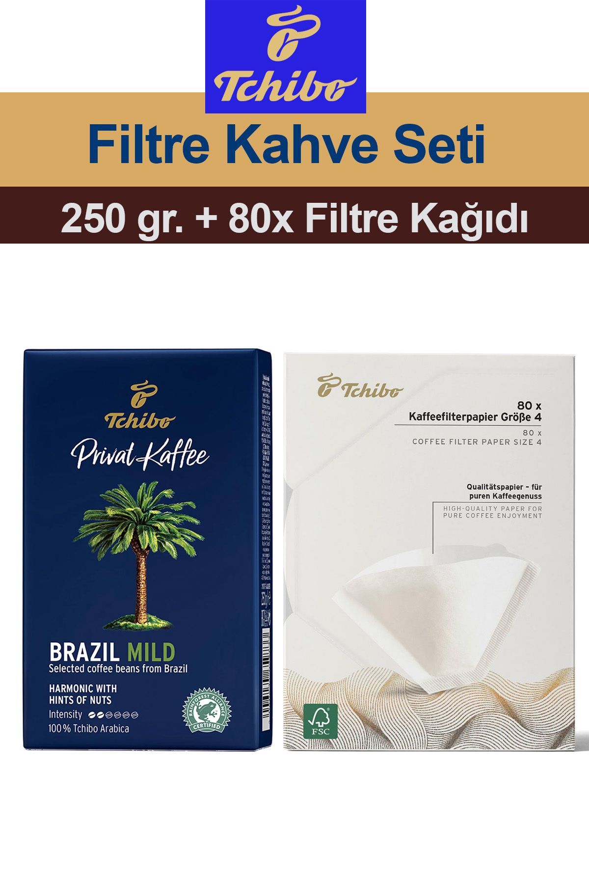 Tchibo Privat Kaffee Brazil Mild Filtre Kahve 250 gr. + 80 Filtre