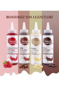 MELWİSS 4'LÜ BİTTER-SÜTLÜ ÇİKOLATA-BEYAZ ÇİKOLATA- FRAMBUAZ SOS PAKETİ