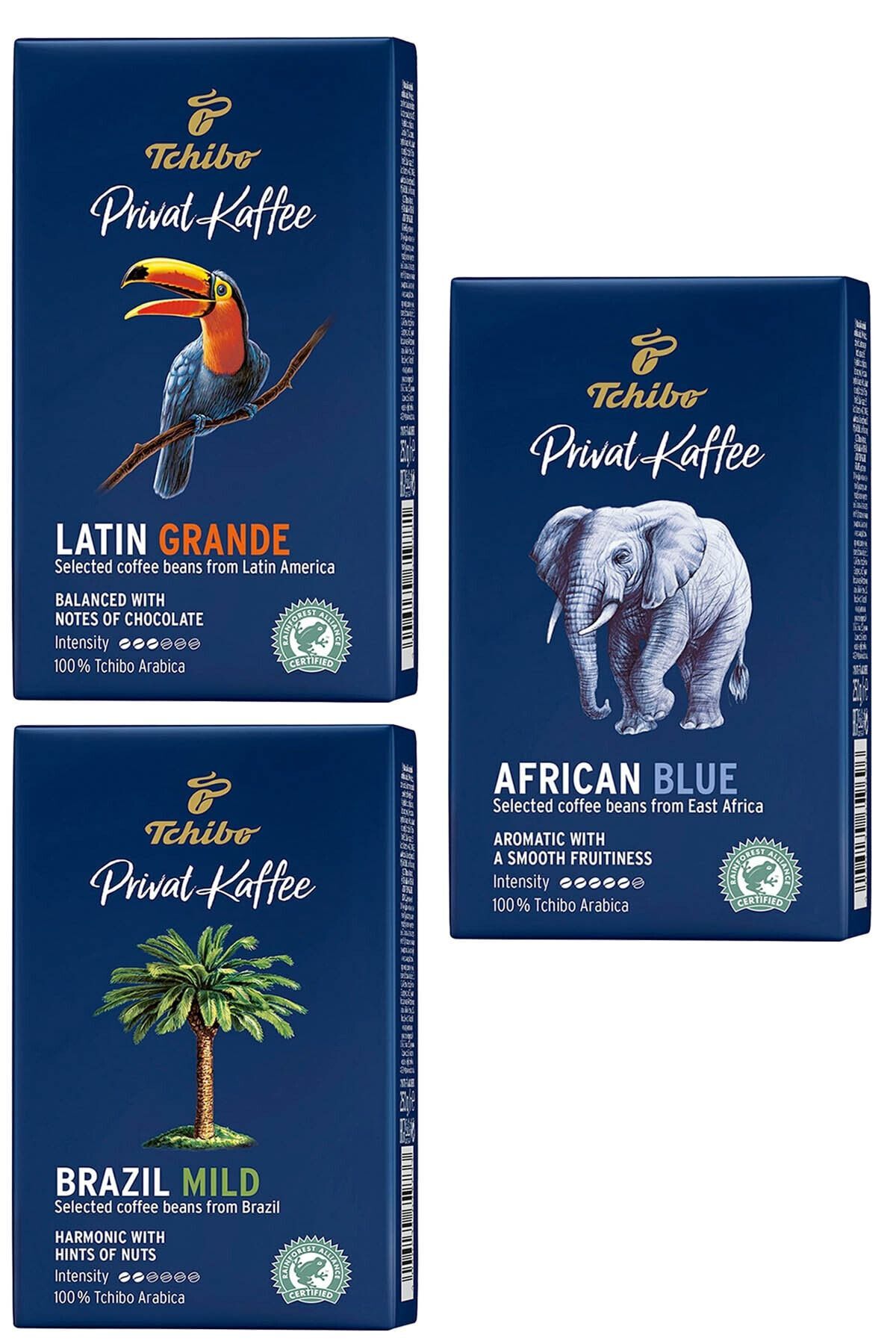 Tchibo Privat Kaffee Brazil Mild+latin Grande+african Blue 250 Gr 3 Lü Paket Öğütülmüş Filtre Kahve