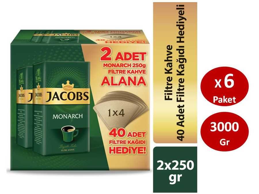 Jacobs Monarch Filtre Kahve 2x250gr Filtre Kağıdı Hediyeli x 6lı SET