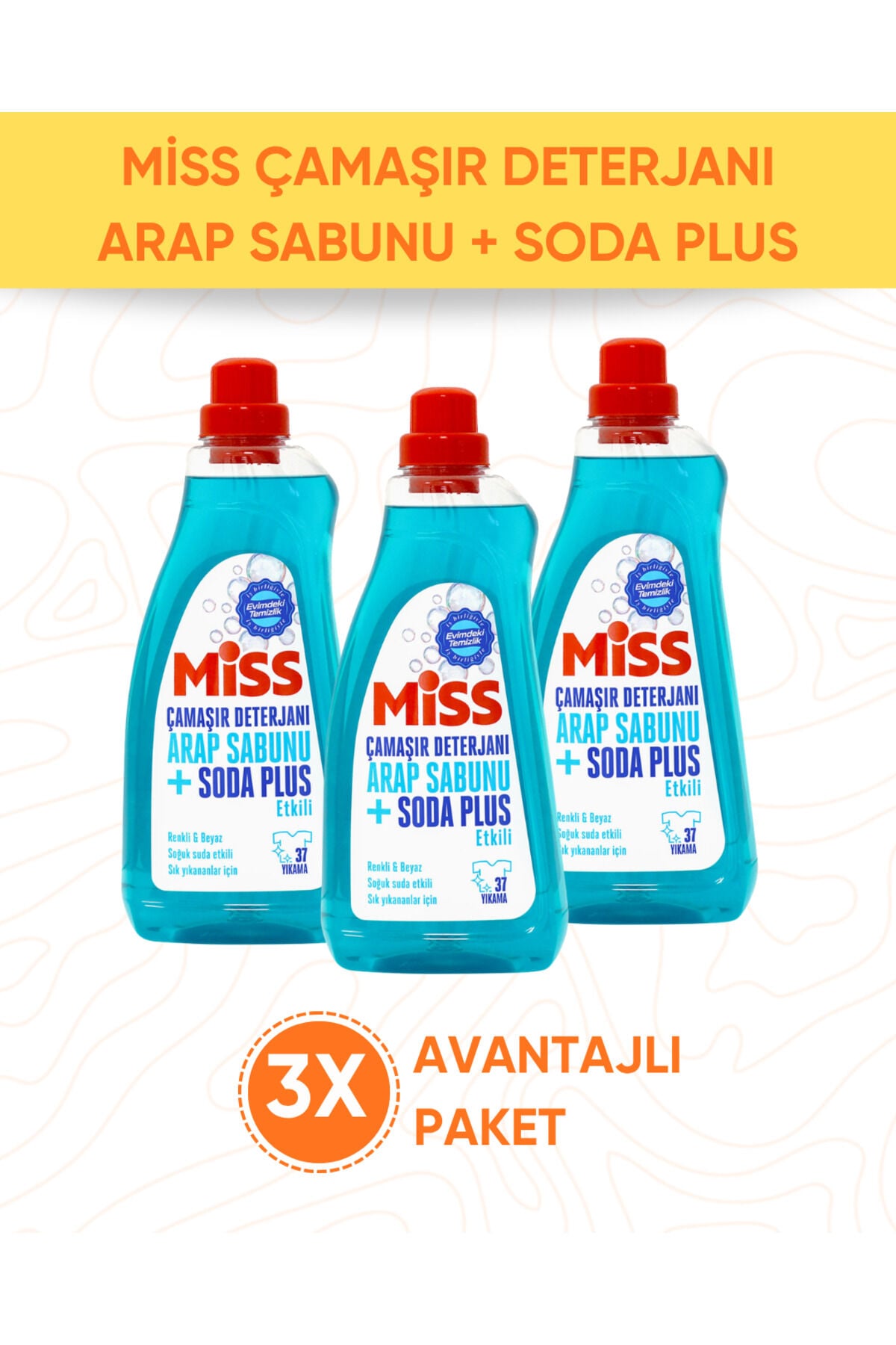 MİSS ÇAMAŞIR DETERJANI ARAP SABUNU ETKİLİ 3 ADET 1500 ML AVANTAJ PAKETİ