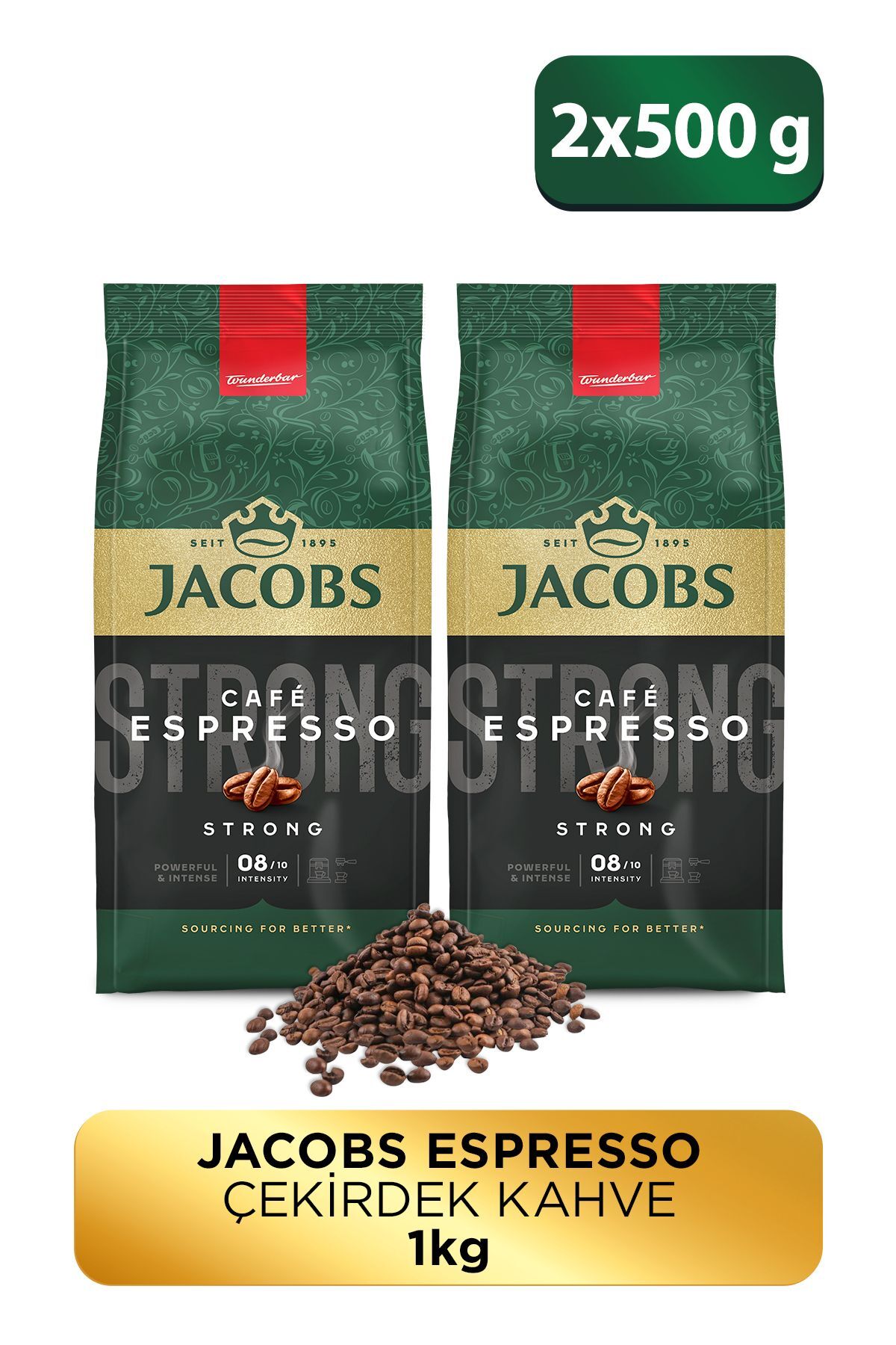 Jacobs Cafe Espresso Strong Çekirdek Kahve 500 gr x 2 Adet