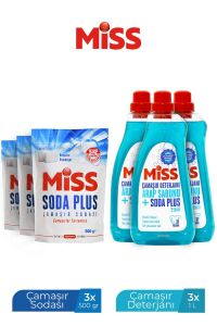 MİSS SIVI ÇAMAŞIR DETERJANI 1500MLX3+MİSS SODA PLUS ÇAMAŞIR SODASI 500 GRX3