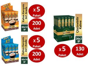 Jacobs 3ü1 Arada + 2si1 Arada + Stick Kahve Paketleri Seti (5'li 3 Çeşit )