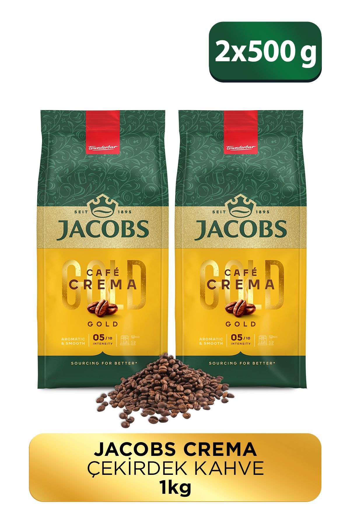 Jacobs Cafe Crema Gold Çekirdek Kahve 500 gr x 2 Adet