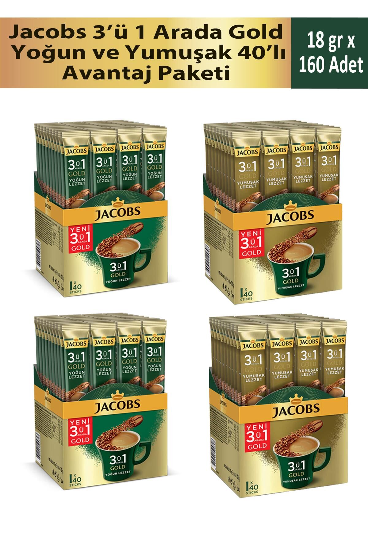Jacobs 3’ü 1 Arada Gold Yoğun ve Yumuşak 40'lı Avantaj Paketi