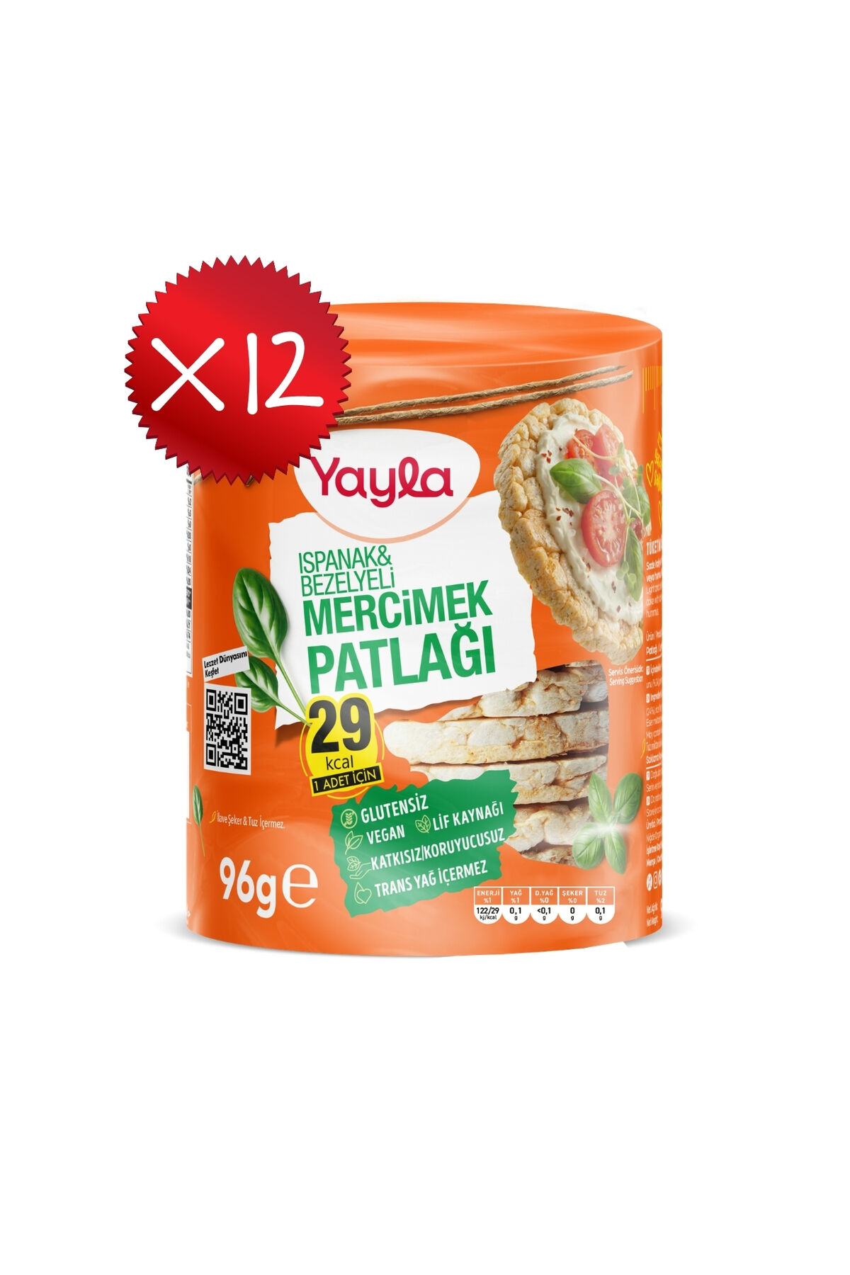Yayla Ispanak ve Bezelyeli Mercimek Patlağı 96 g x12