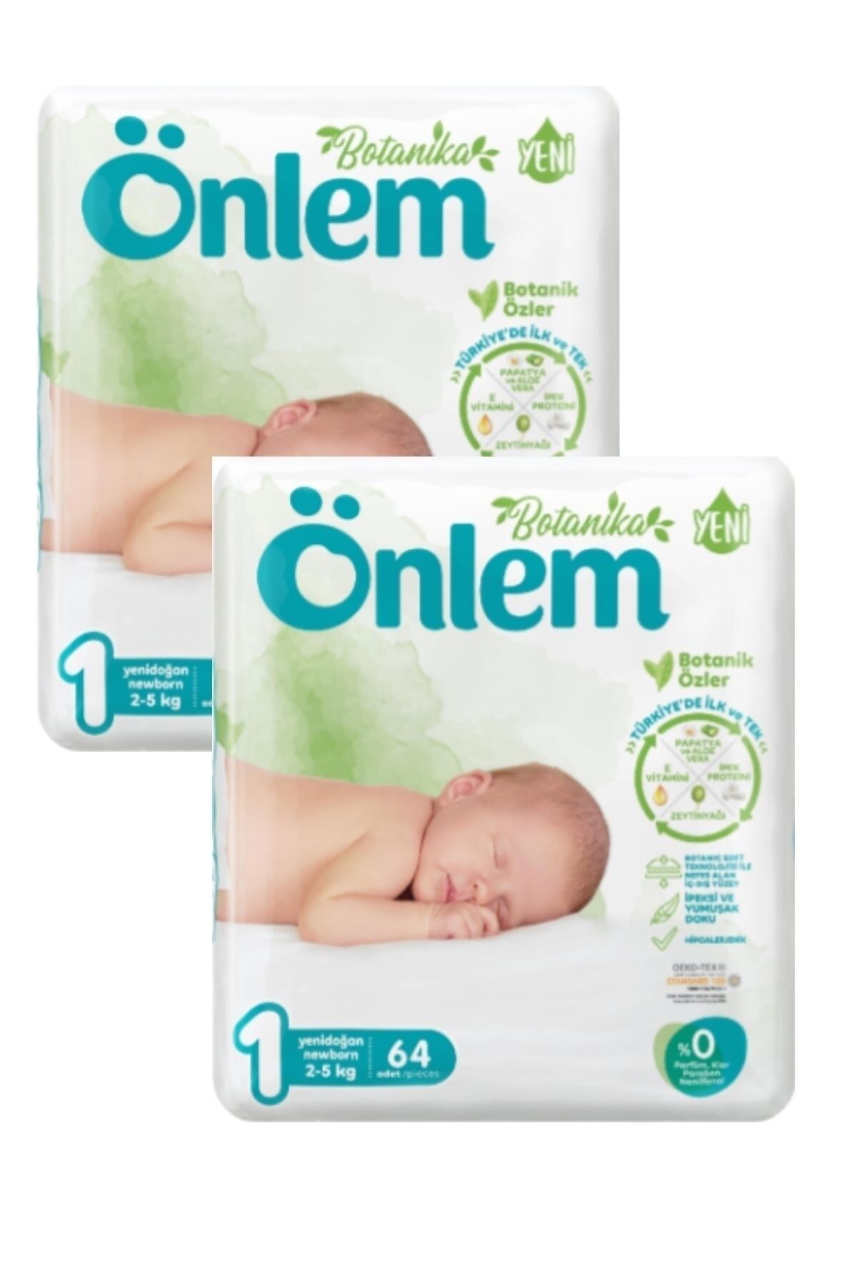 Önlem Botanika 1 Numara YenidoğanÖnlem Botanika 1 Numara Yenidoğan Bebek Bezi Jumbo Paket 64 Adet (2 - 5 kg) x 2 Paket