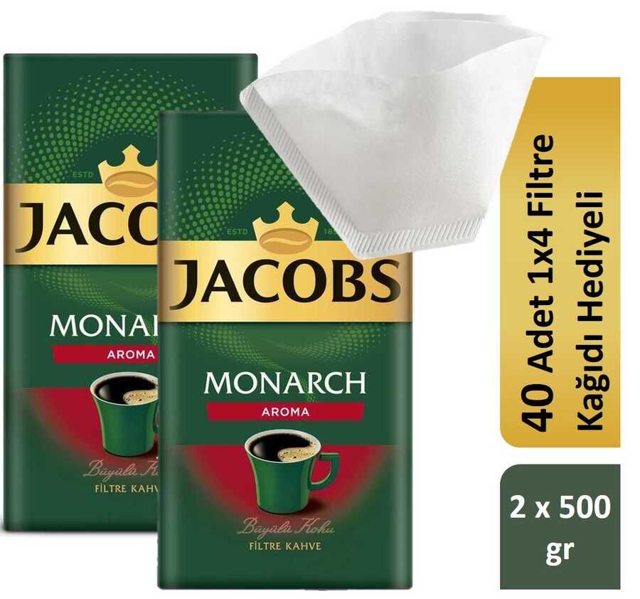 Jacobs Monarch Aromalı Filtre Kahve 2 x 500 gr Filtre Kağıdı Hediyeli