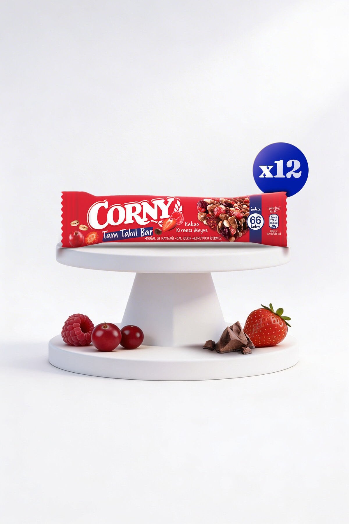Kakao ve Kırmızı Meyveli Doğal Lif Kaynağı Tam Tahıl Bar 17g x 12 Adet