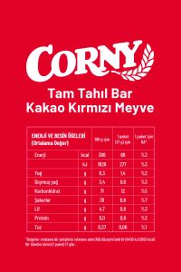 Kakao ve Kırmızı Meyveli Doğal Lif Kaynağı Tam Tahıl Bar 17g x 12 Adet
