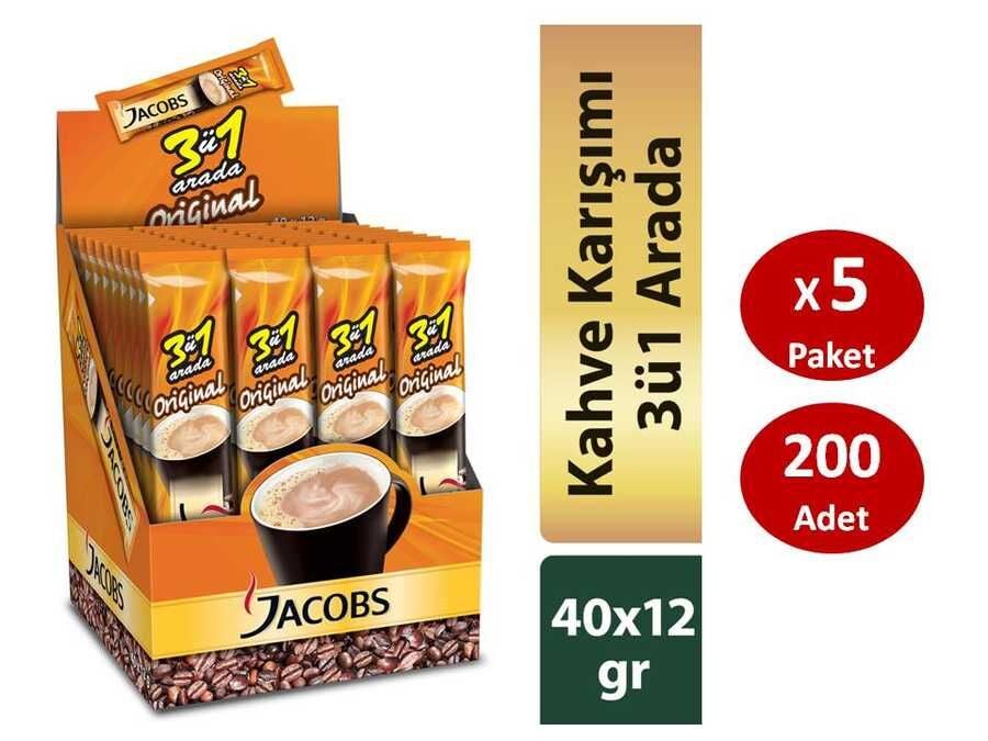Jacobs 3ü1 Arada Hazır Kahve 40lı Paket x 5li SET