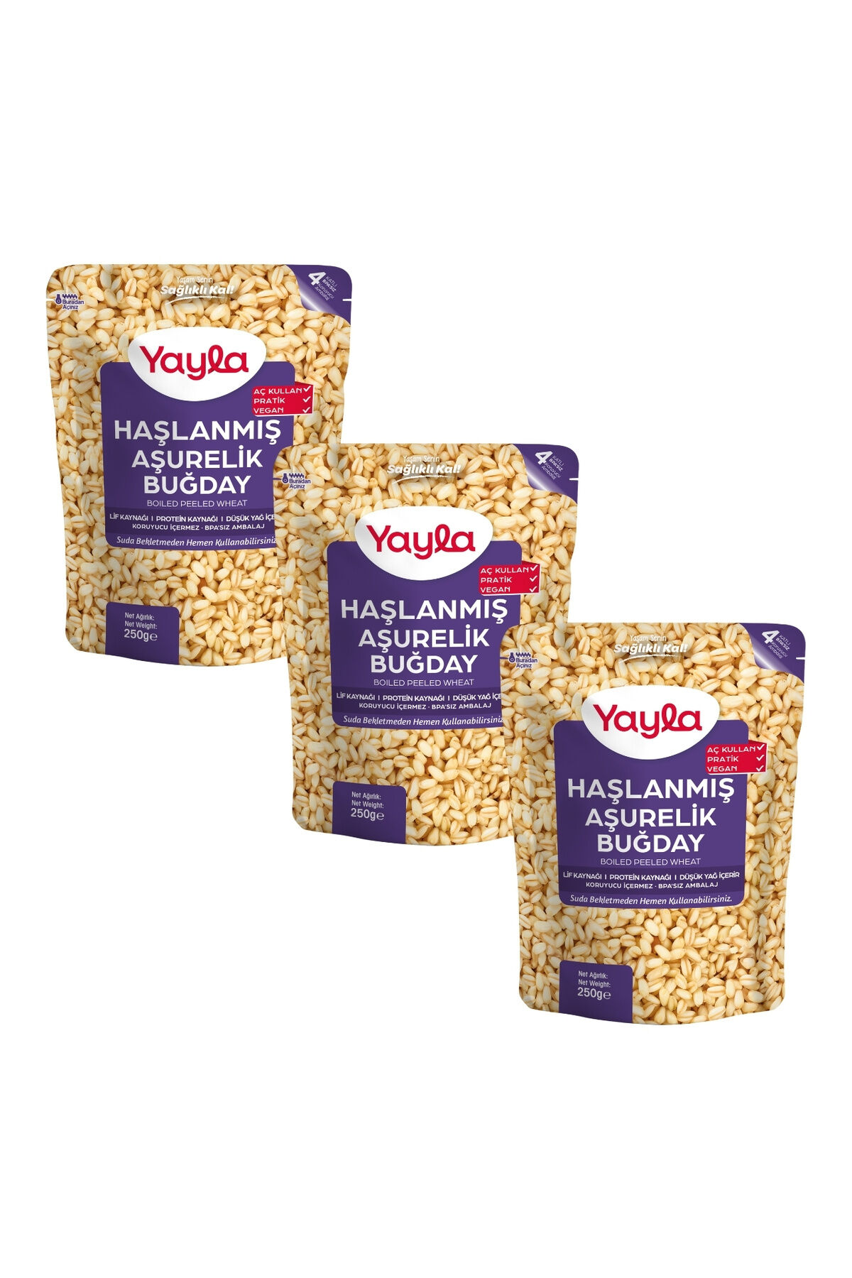 Yayla Haşlanmış Aşurelik Buğday 250 gr x 3 Adet