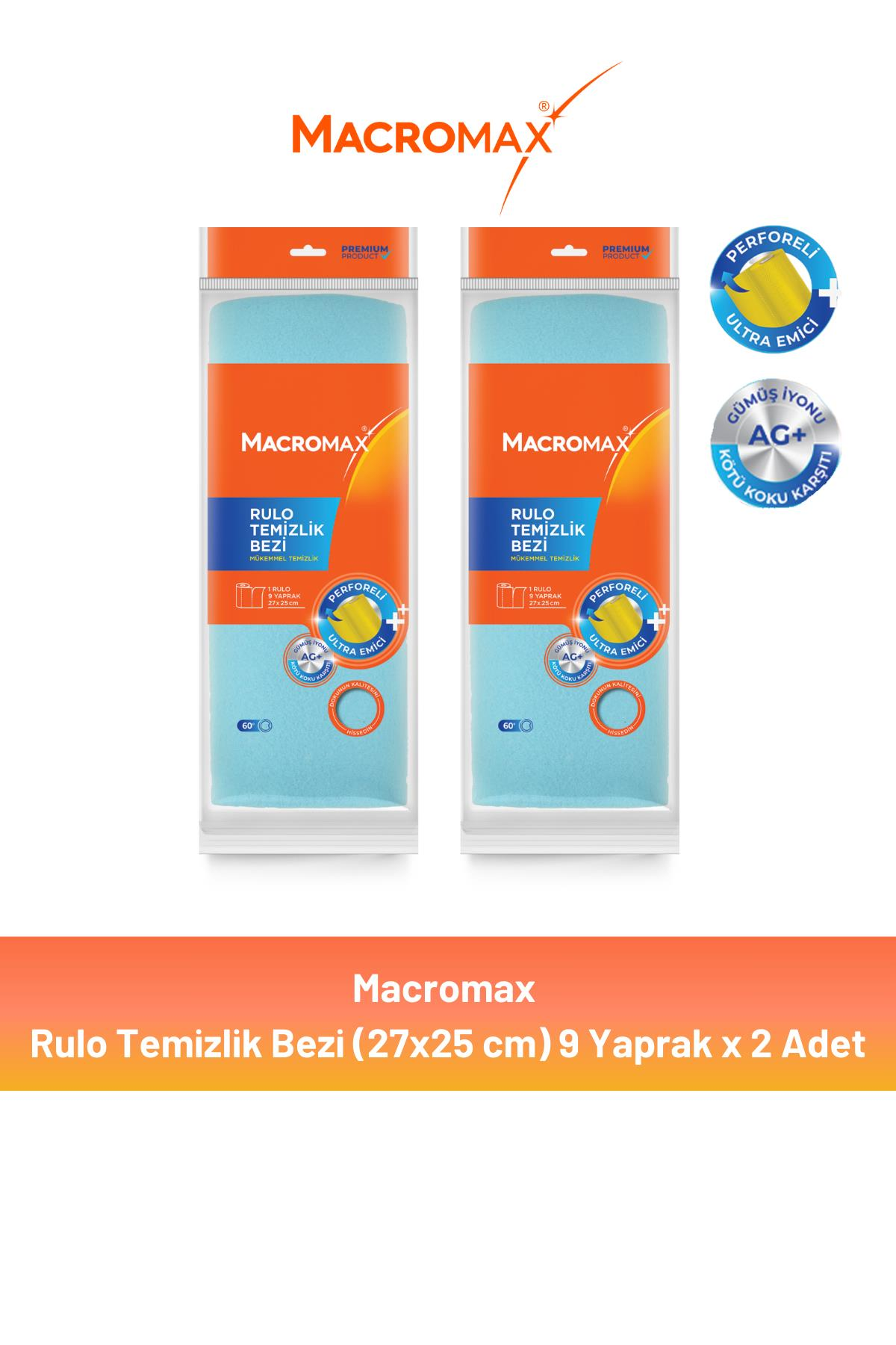 Macromax Rulo Temizlik Bezi (27x25 cm) 9 Yaprak x 2 Adet