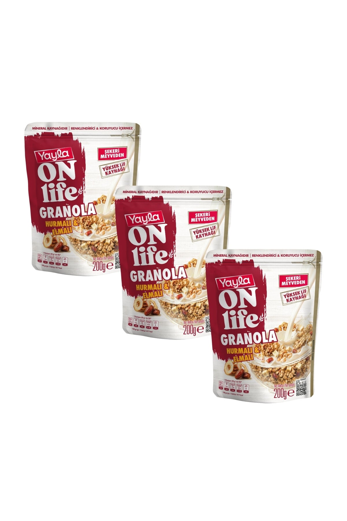 Yayla Onlife Hurmalı ve Elmalı Granola 200 g x3