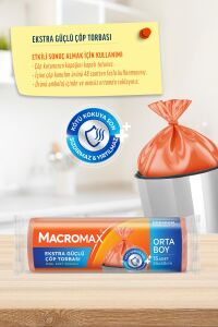 Macromax Ekstra Güçlü Çöp Torbası Orta Boy 15'li x 3 Adet