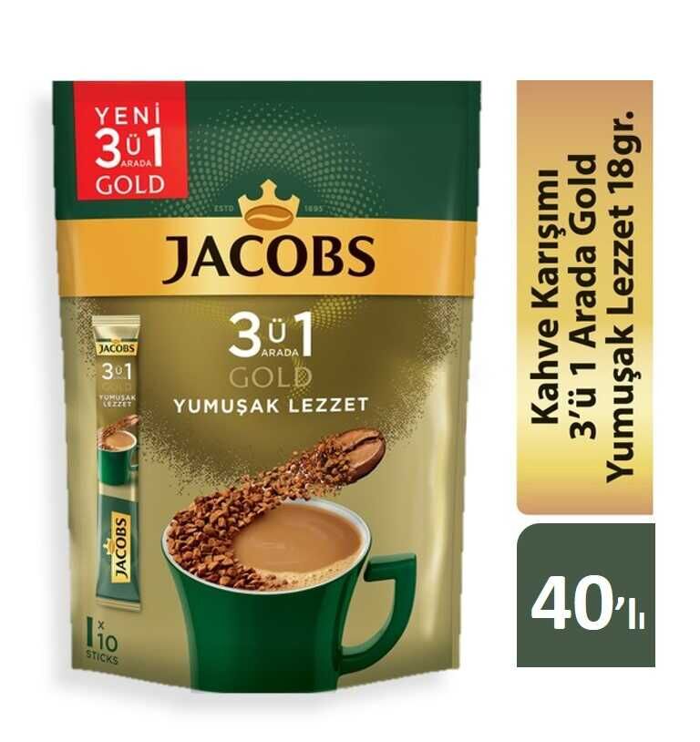 Jacobs 3ü1 Arada Gold Kahve Karışımı Yumuşak Lezzet 40 Adet