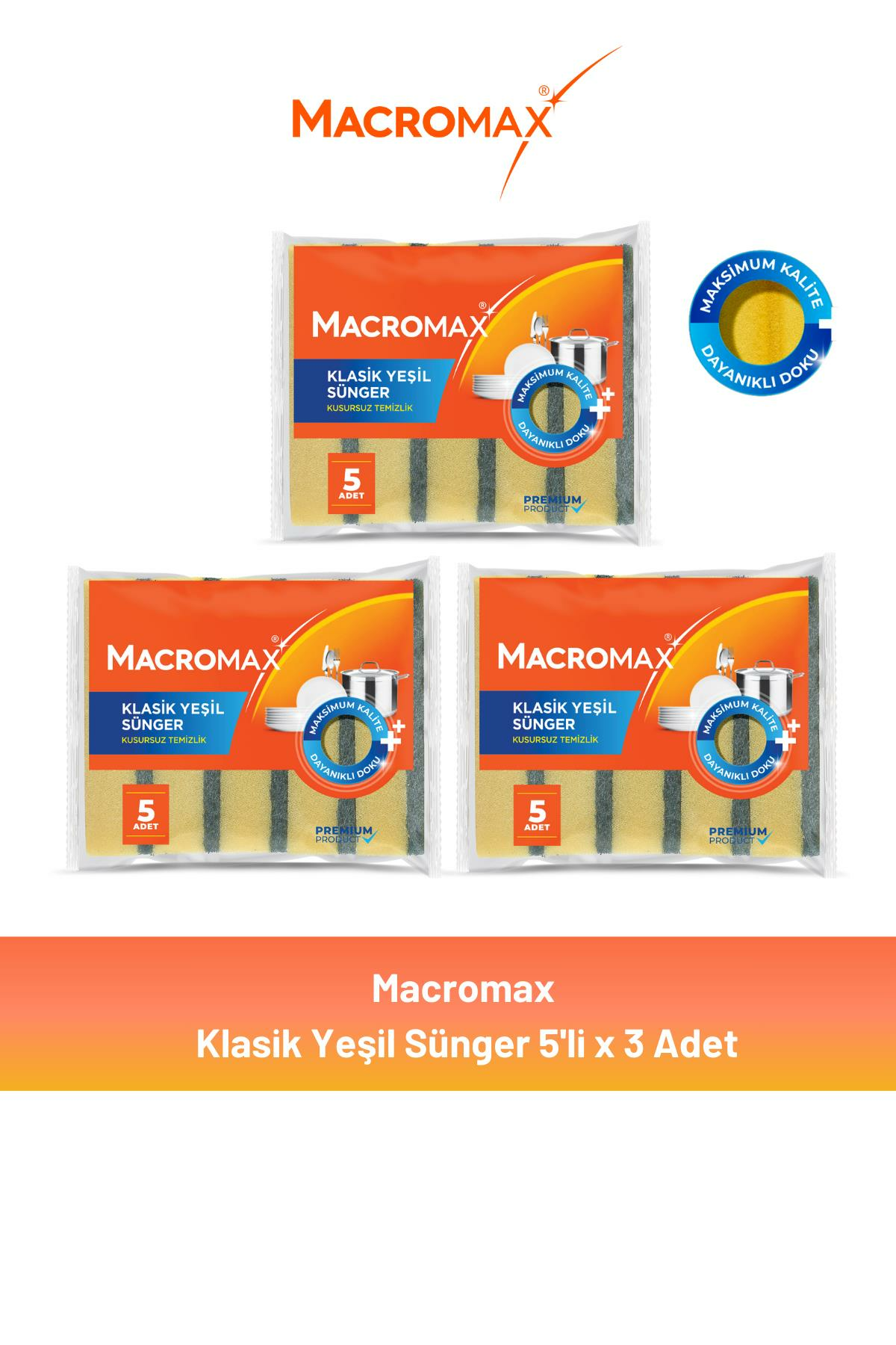 Macromax Klasik Yeşil Sünger 5'li (Düz) x 3 Adet