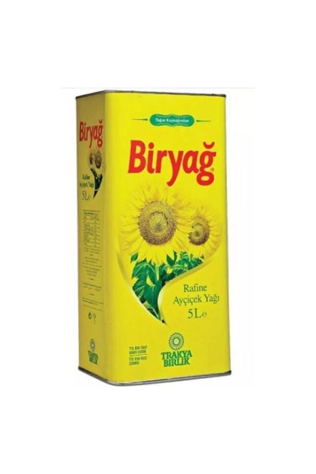 Biryağ Trakyabirlik Rafine Ayçiçek Yağı 5 Lt Türkiye Üretimi Kolesterolsüz Nötr Aromalı