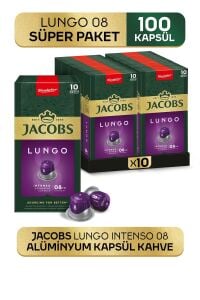 Jacobs Lungo Intenso 8 Kapsül Kahve 10 x 10 Paket (100 Adet) Nespresso Uyumlu