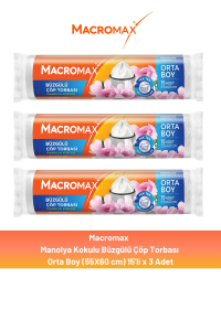 Macromax Büzgülü Manolya Çöp Torbası Orta Boy 15'li x 3 Adet