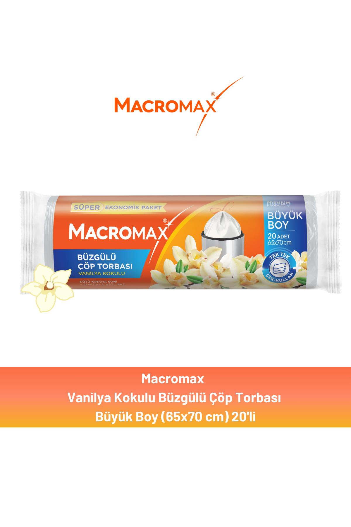 Macromax Büzgülü Vanilya Çöp Torbası Büyük Boy 20'li