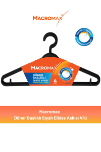 Macromax Döner Başlıklı Elbise Askısı Siyah 4'lü