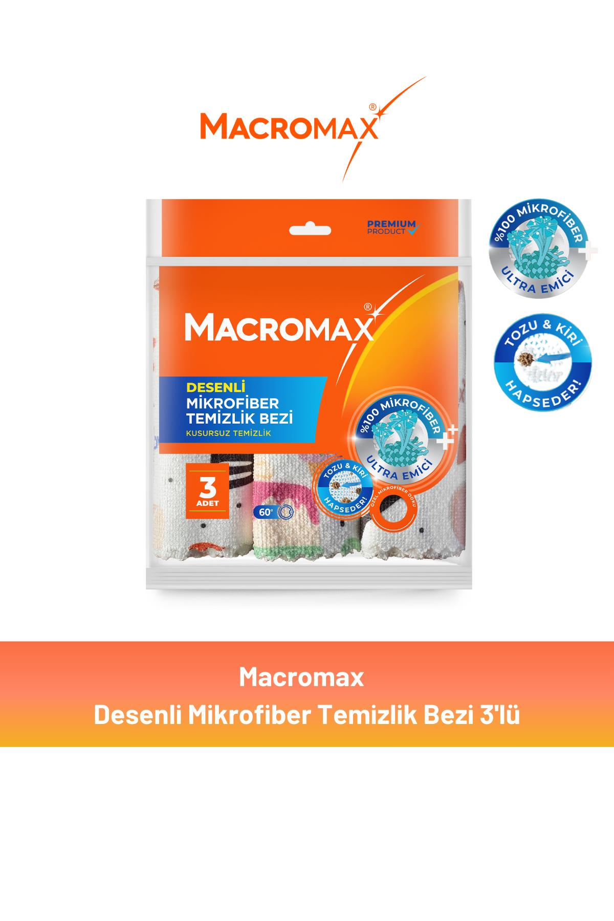 Macromax Desenli Mikrofiber Temizlik Bezi 3'lü