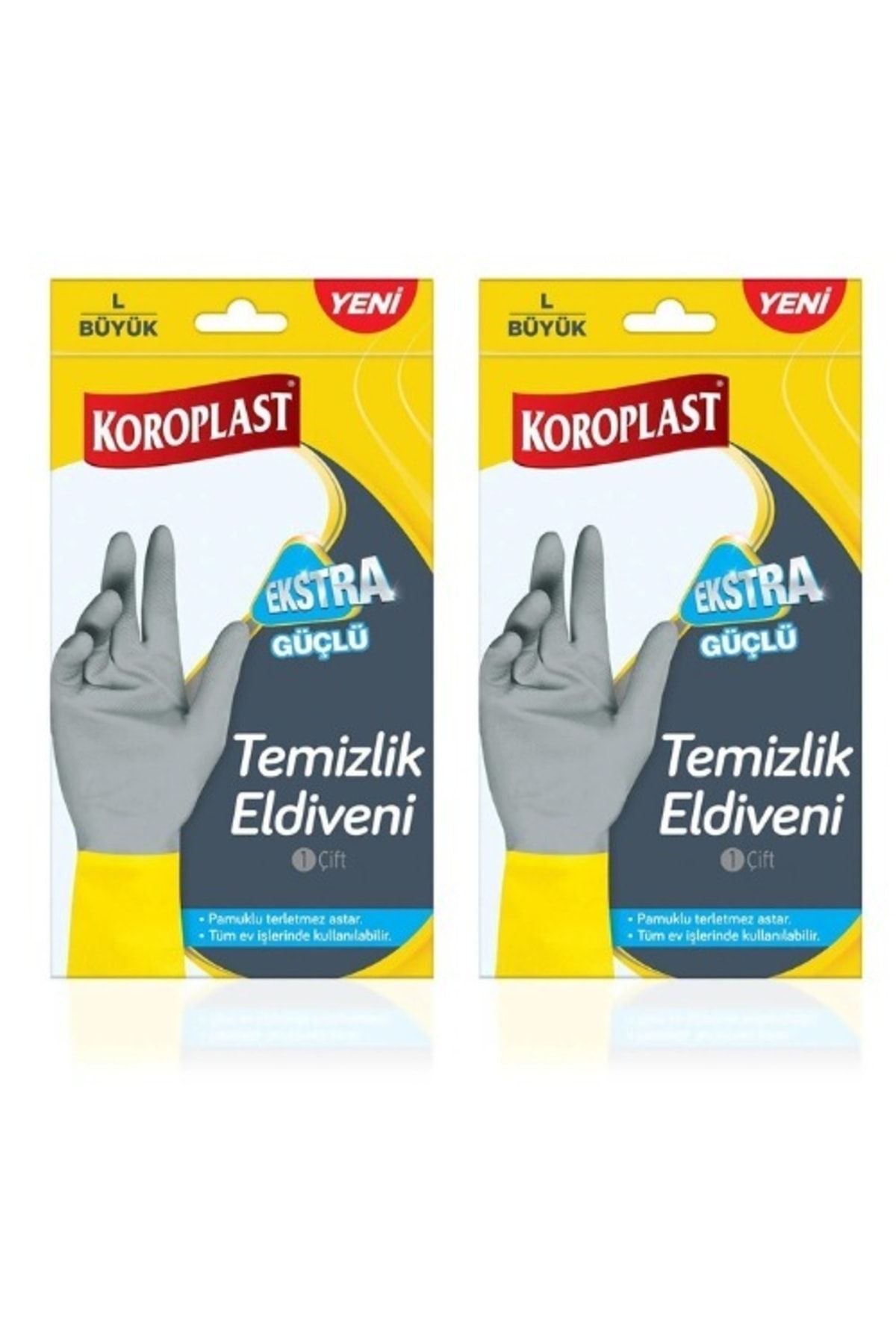 Yeni Ekstra Güçlü L Büyük Temizlik Eldiveni Pamuklu Terletmez Astar 2 Adet