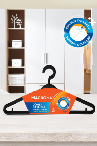 Macromax Döner Başlıklı Elbise Askısı Siyah 4'lü x 3 Adet